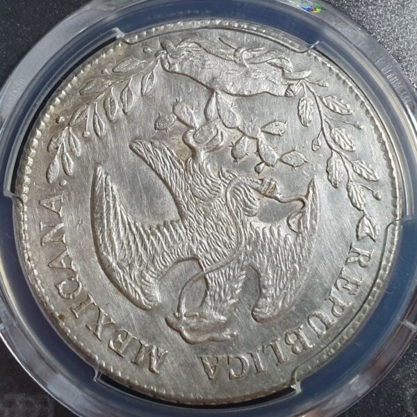 Mexico Second Republic 8 Reales 1875 Ga MC Guadalajara Mint PCGS UNC Detail - Image 3