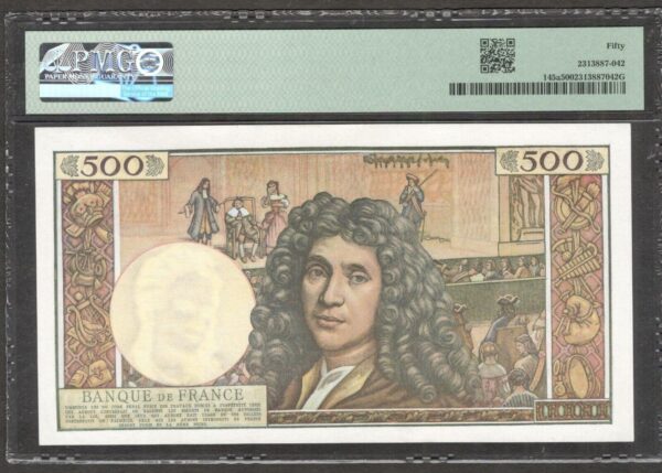 France 500 Nouveaux Francs Moliere P-145a 3 Dec 1964 PMG 50 aUNC No Remark - Image 2