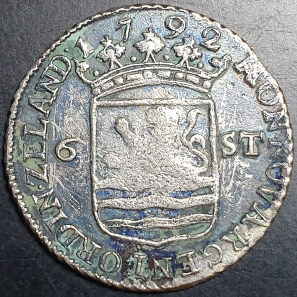 Netherlands 6 Stuivers Scheepjesschelling Zeeland Zeelandia 1792 Silver VG