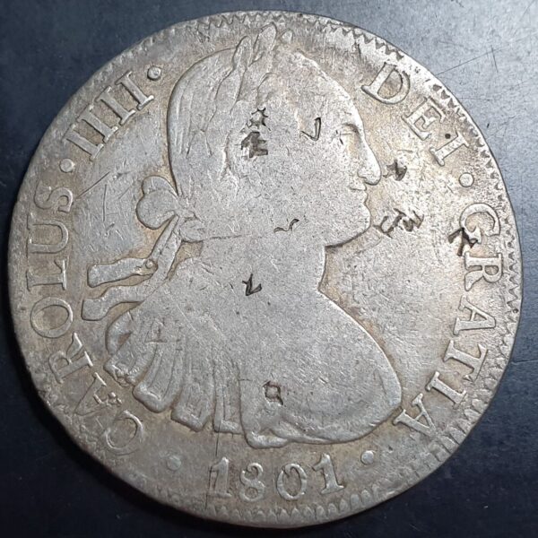 Mexico Spanish Colonial 8 Reales Carol Carolus IIII 1801 Mo FM Rare Assayer