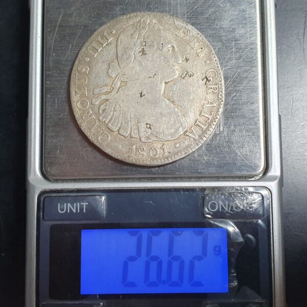 Mexico Spanish Colonial 8 Reales Carol Carolus IIII 1801 Mo FM Rare Assayer - Image 4