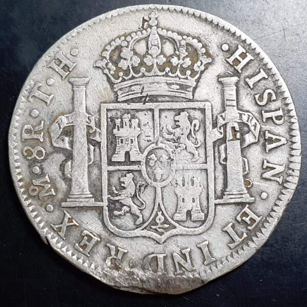 Mexico Spanish Colonial 8 Reales Carol Carolus IIII 1808/7 Mo TH Overstruck Date - Image 3
