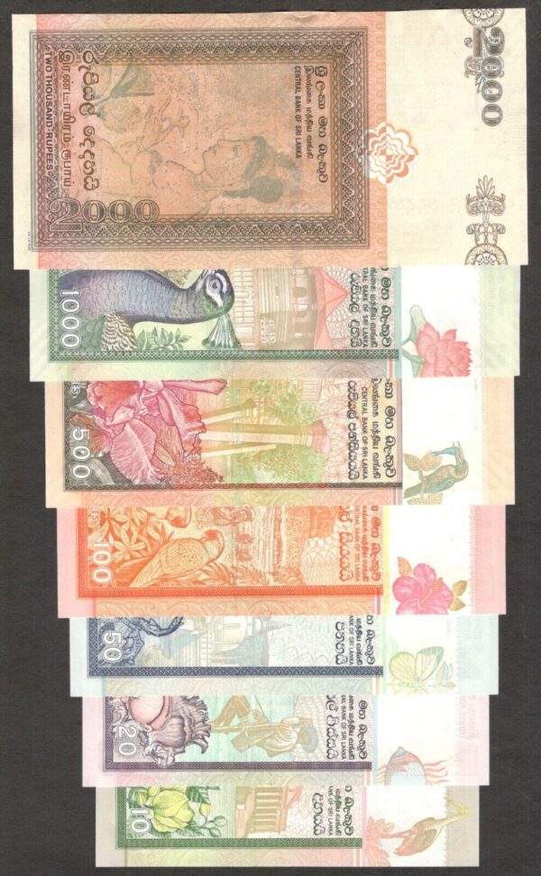 Full Set 7 Pcs Sri Lanka 10 20 50 100 500 1000 2000 Rupees 2004 - 2006 UNC - Image 2