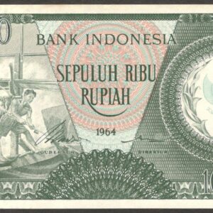 Indonesia 10 000 10,000 Rupiah Fisherman P-101b Wmk Arms Left & Right 1964 UNC