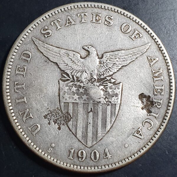 United States Philippines 1 One Peso 1904 S VF Chopmark Sharp Detail - Image 2