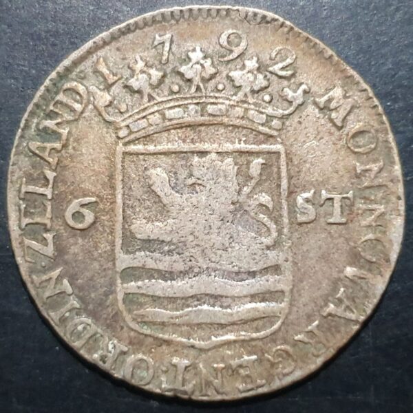 Netherlands 6 Stuiver Scheepjesschelling Zeeland Zeelandia 1792 Silver Fine - Image 2