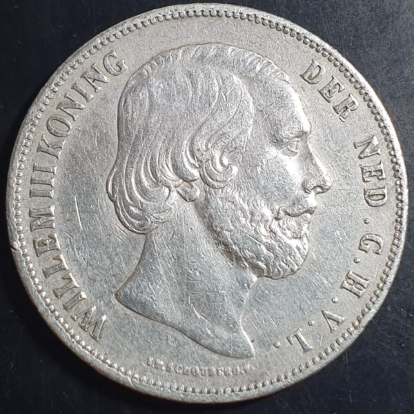 Netherlands 2 1/2 2.5 Gulden Willem William III 1852 XF Details