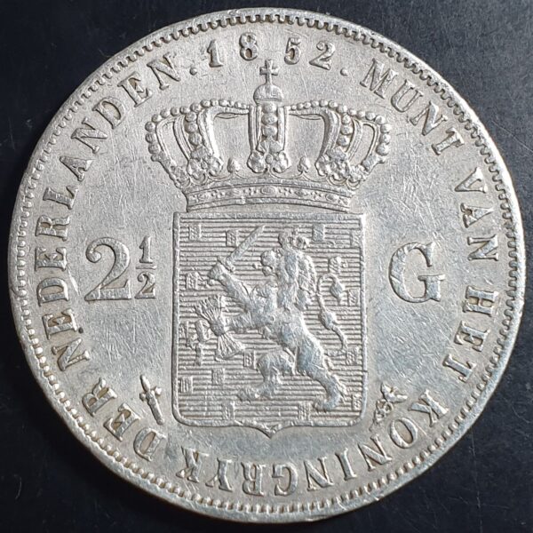 Netherlands 2 1/2 2.5 Gulden Willem William III 1852 XF Details - Image 2
