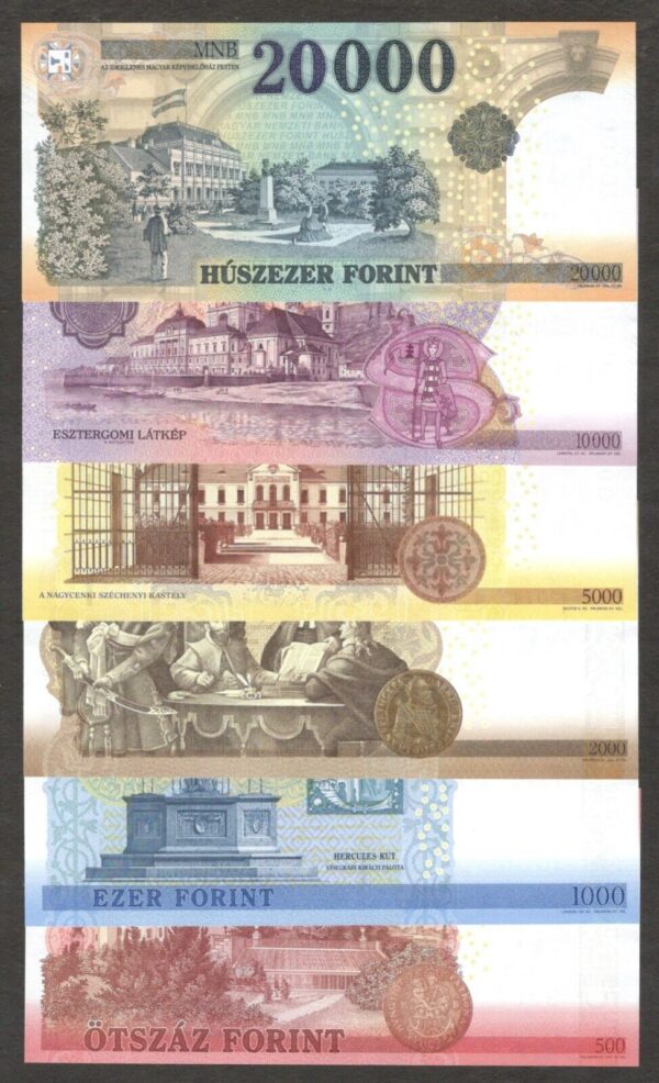 Full Set 6 Pcs Hungary 500 1000 2000 5000 10000 20000 P-202 - 207 Rndom Year UNC - Image 2