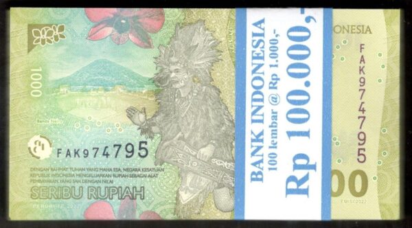 Lot 100 Pcs 1 Bundle Indonesia 1000 1,000 Rupiah 2022 UNC New Design - Image 2