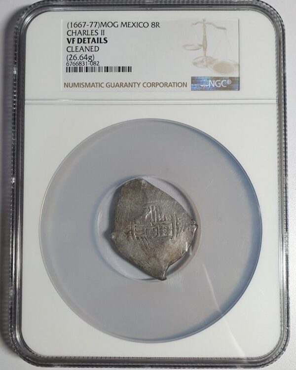 Mexico 8 Reales COB Charles III 1667 - 1677 MoG NGC VF Details Oversize Holder - Image 4