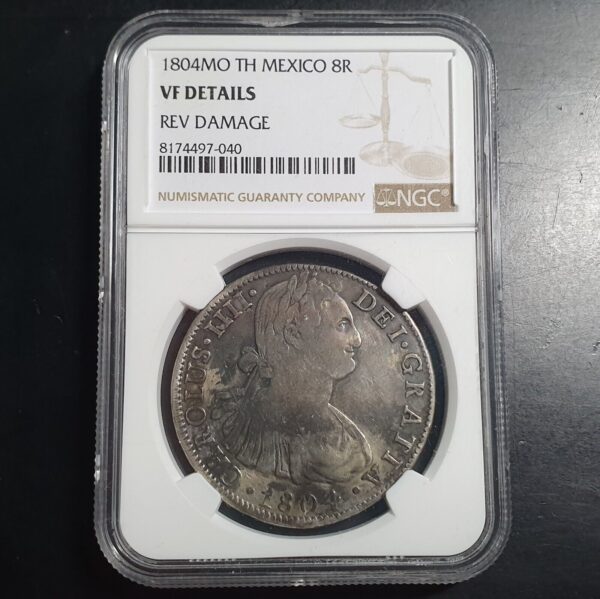 Mexico Spanish Colonial 8 Reales Carol Carolus IIII 1804 Mo TH NGC VF Details - Image 2