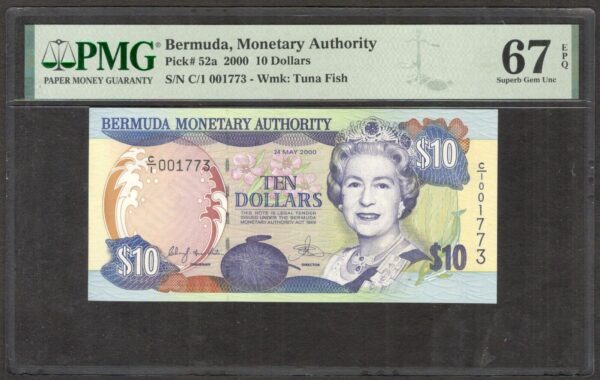 Bermuda 10 Dollars Queen Elizabeth II Prefix C/1 P-52a 2000 PMG 67 EPQ TOP POP