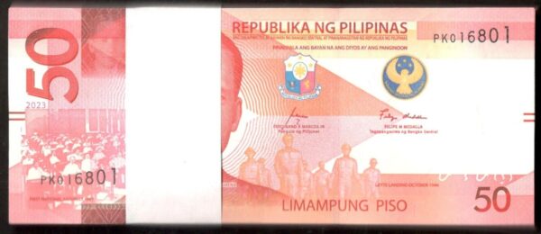 Lot 100 Pcs 1 Bundle Consecutive Philippines 50 Peso Piso Sergio Osmena 2023 UNC