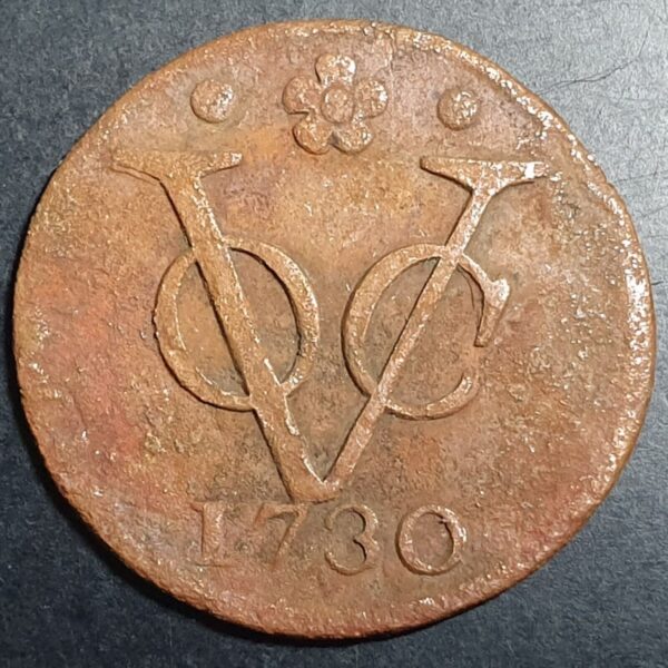 Netherlands East Indies VOC Holland Indonesia 1 One Duit 1730 Rosette Mintmark