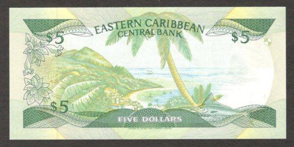 Eastern Caribbean Antigua 5 Dollars QE II Anguilla Not Named P-18a 1986-88 UNC - Image 2