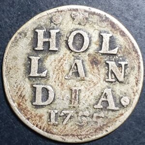 Provincial Dutch Netherlands Holland Hollandia 2 Stuiver 1755 Silver VF