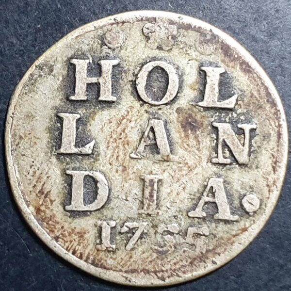 Provincial Dutch Netherlands Holland Hollandia 2 Stuiver 1755 Silver VF