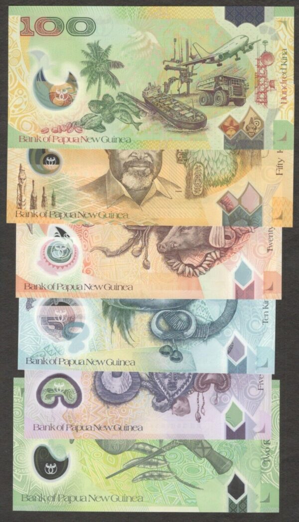 Full Set 6 Pcs Papua New Guinea 2 5 10 20 50 100 Kina Polymer 2012 - 2016 GEMUNC - Image 2