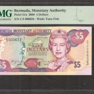 Bermuda 5 Dollars Queen Elizabeth II P-51a 2000 Low S/N PMG 67 EPQ 2ND HIGHEST