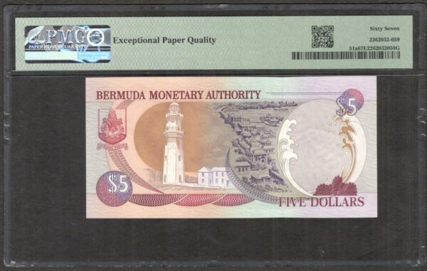 Bermuda 5 Dollars Queen Elizabeth II P-51a 2000 Low S/N PMG 67 EPQ 2ND HIGHEST - Image 2