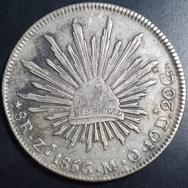 Mexico First Republic 8 Reales 1856 Zs MO Zacatecas Mint VF