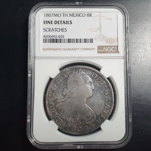 Mexico Spanish Colonial 8 Reales Carol Carolus IIII 1807 Mo TH NGC Fine Details - Image 2