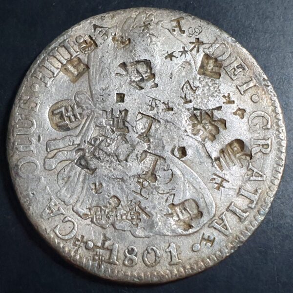 Mexico Spanish Colonial 8 Reales Carol Carolus IIII 1801 Mo FT Chinese Chopmark