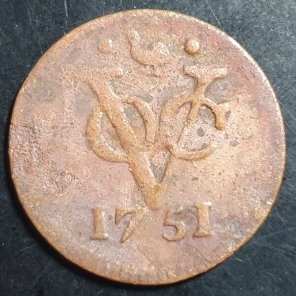 Netherlands East Indies VOC West Friesland Indonesia 1 One Duit 1751 Fine
