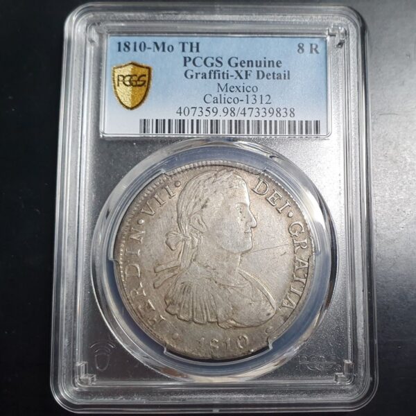 RARE Assayer Mexico Colonial 8 Reales Ferdinand VII 1810 Mo TH PCGS XF Details - Image 3