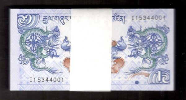 Lot 5 Pcs 1/20 Bundle Consecutive Bhutan 1 Ngultrum Simtokha Dzong 2006 UNC