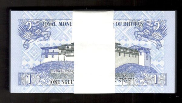 Lot 5 Pcs 1/20 Bundle Consecutive Bhutan 1 Ngultrum Simtokha Dzong 2006 UNC - Image 2