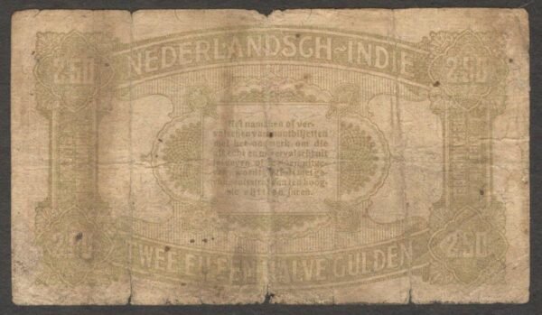 Netherlands Indies Indonesia 2 1/2 2.5 Gulden Muntbiljet 1 Prefix P-104 1920 VG - Image 2