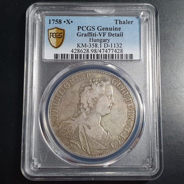 Austria 1 Thaler Taler Maria Theresia 1758 .X. Javanese Script PCGS VF - Image 3