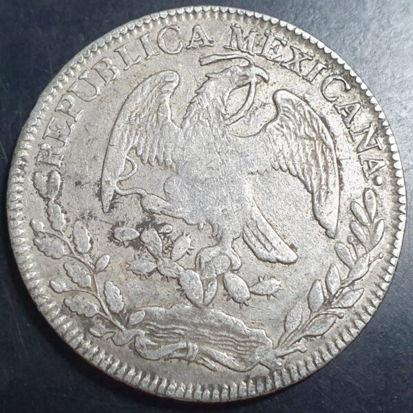 Mexico First Republic 8 Reales 1853 Zs OM Zacatecas Mint VF - Image 2
