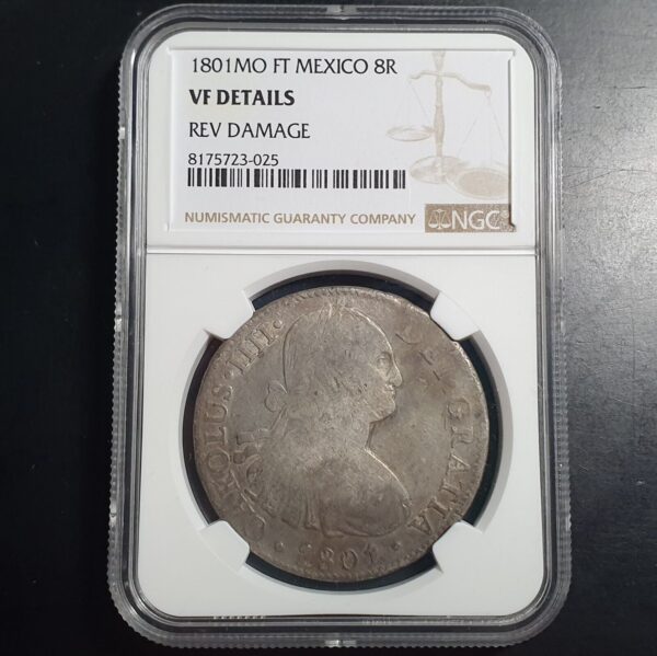 Mexico Spanish Colonial 8 Reales Carol Carolus IIII 1801 Mo FT NGC VF Details - Image 2