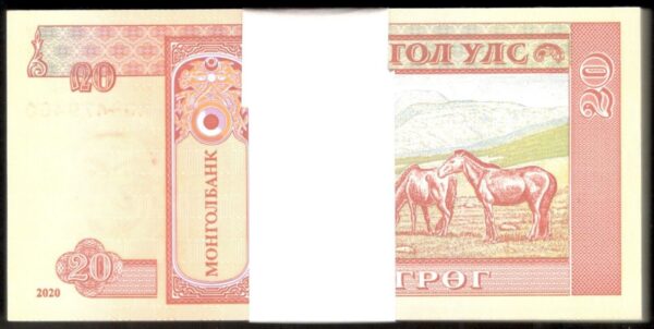 Lot 100 Pcs 1 Bundle Consecutive Mongolia 20 Tugrik Togrog P-63 2020 UNC - Image 2