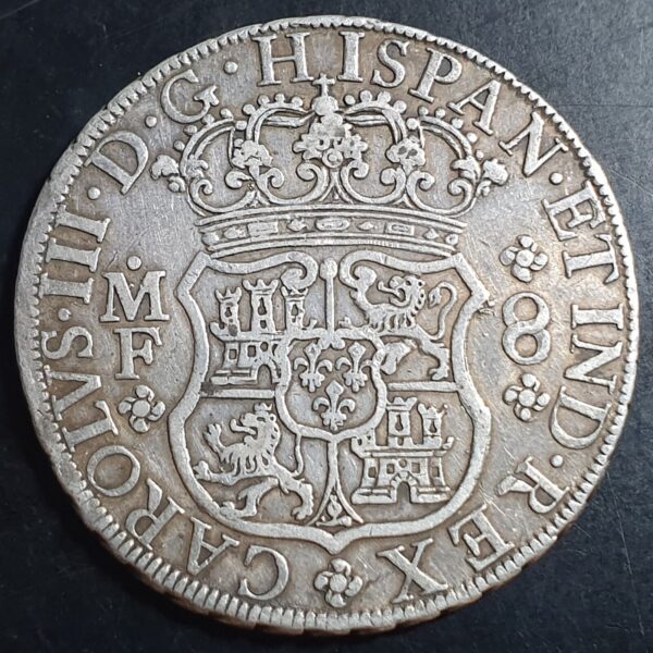 Mexico Spanish Colonial 8 Reales Two Pillar Carolus III 1769 Mo MF Mexico Mint - Image 2