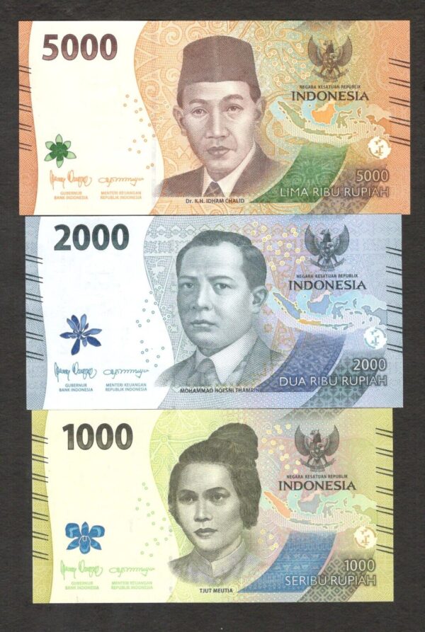 NEW DESIGN Set Indonesia 5000 2000 1000 Rupiah 2022 UNC Fresh Taken From Bundle
