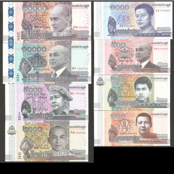 Set 8 Pcs Cambodia 100 200 500 1000 2000 5000 10K 20K Riels P65-70 2014-2022 UNC