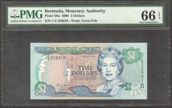 Bermuda 2 Dollars Queen Elizabeth II P-50a 2000 GEM UNC PMG 66 EPQ