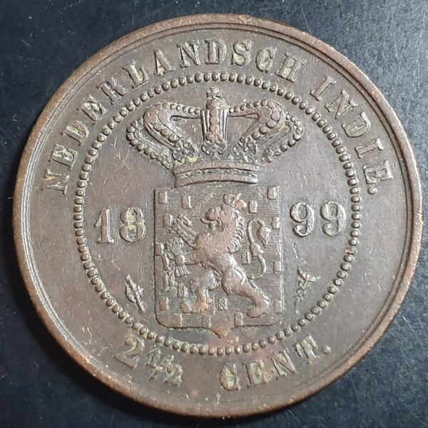 Netherlands Indies Indonesia 2 1/2 2.5 Cent 1899 XF Sharp Halberd Mintmark