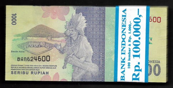 Lot 100 Pcs 1 Bundle Indonesia 1,000 1000 Rupiah 2016 - 2020 UNC - Image 2