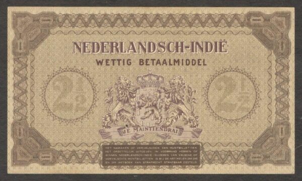 Netherlands East Indies 2 1/2 2.5 Gulden Muntbiljet 1940 P-109 XF+ to aUNC - Image 2