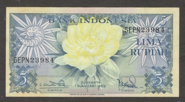 Indonesia 5 Rupiah Flowers 1959 UNC