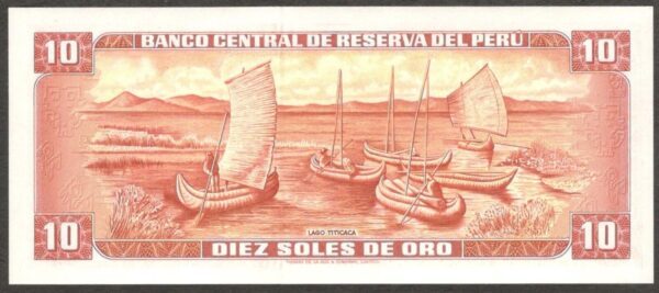 Peru 10 Soles de Oro P-100 Garcilaso Inca de la Vega 1972 UNC - Image 2