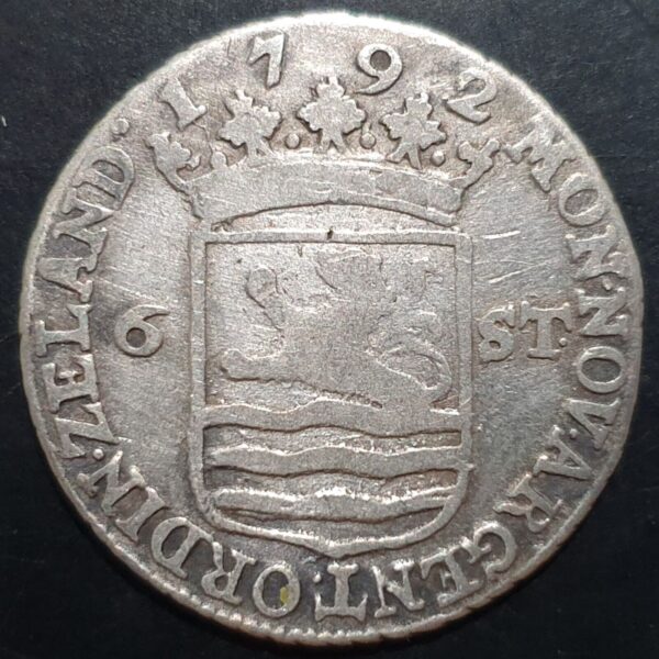 Netherlands 6 Stuiver Scheepjesschelling Zeeland Zeelandia 1792 Silver Fine - Image 2