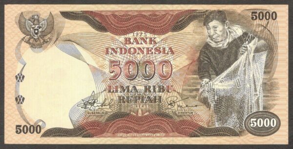 Indonesia 5000 5,000 Rupiah Fisherman P-114 1975 UNC