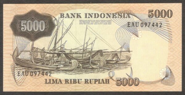 Indonesia 5000 5,000 Rupiah Fisherman P-114 1975 UNC - Image 2