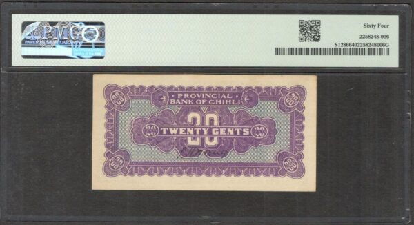 China Bank of Chihli 20 Cents P-S1286 1926 PMG 64 EPQ Ch UNC No Remark - Image 2